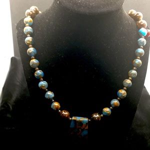 LIGHT BLUE and GOLD CLINQUANT STONE NECKLACE